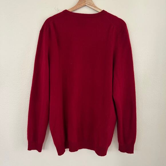 Club Room Sweater VNeck Cashmere Mens SZL Red Pullover Classic Preppy - Picture 2 of 8